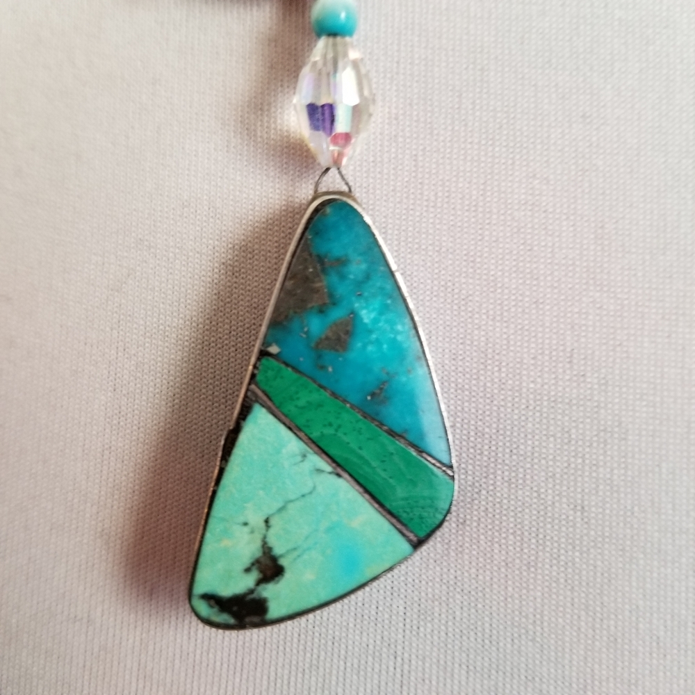 Handmade necklace with malachite and turquoise silver beaded southwestern - Picture 10 of 17